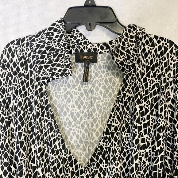 Laundry by Design Women's 8 Black White Geometric Print Wrap Midi Dress Cocktail - Picture 6 of 9